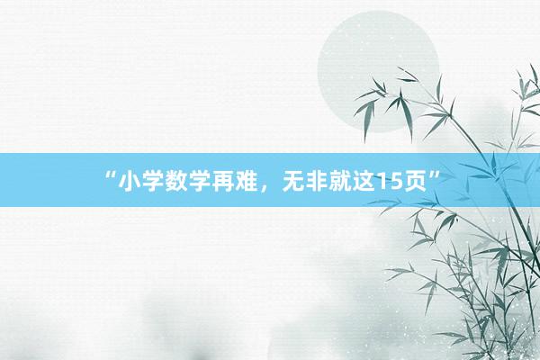 “小学数学再难，无非就这15页”