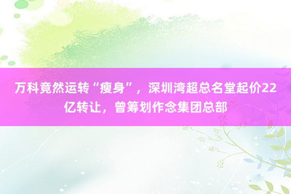 万科竟然运转“瘦身”，深圳湾超总名堂起价22亿转让，曾筹划作念集团总部